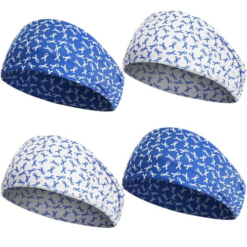 WILLBOND 4 Pcs Colon Cancer Awareness Headband for Women Blue