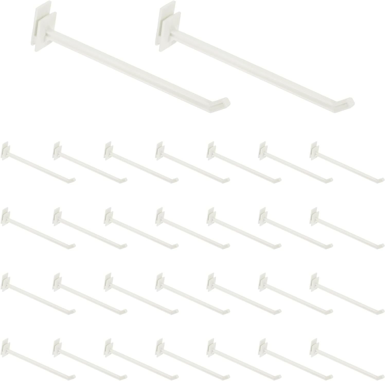uxcell 30Pcs Slat Wall Panel Hooks, 5.5 Inch Plastic Slat Wall Accessories Gridwall Hooks Shelves Hanging Accessories for Craft Room Tool Storage Wall Gridwall Retail, White