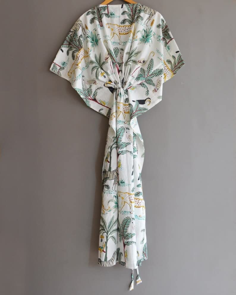 Cotton Hand Block Print Kaftan Sleepwear Maxi Dress Robe, Women Dress Long Caftan,Dress Beach Cover up, Indian Handmade Floral Cotton Kaftan Multi4