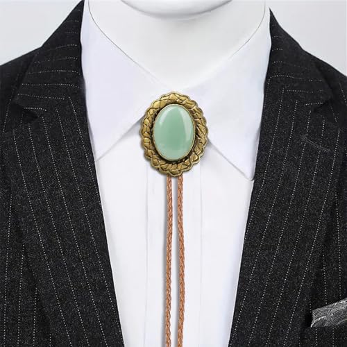 Image of Jeilwiy Bolo Tie for Men Real Stone Westwern Cowboy Ties Silver Bolos Women Leather Necktie Gift for Birthday Christmas