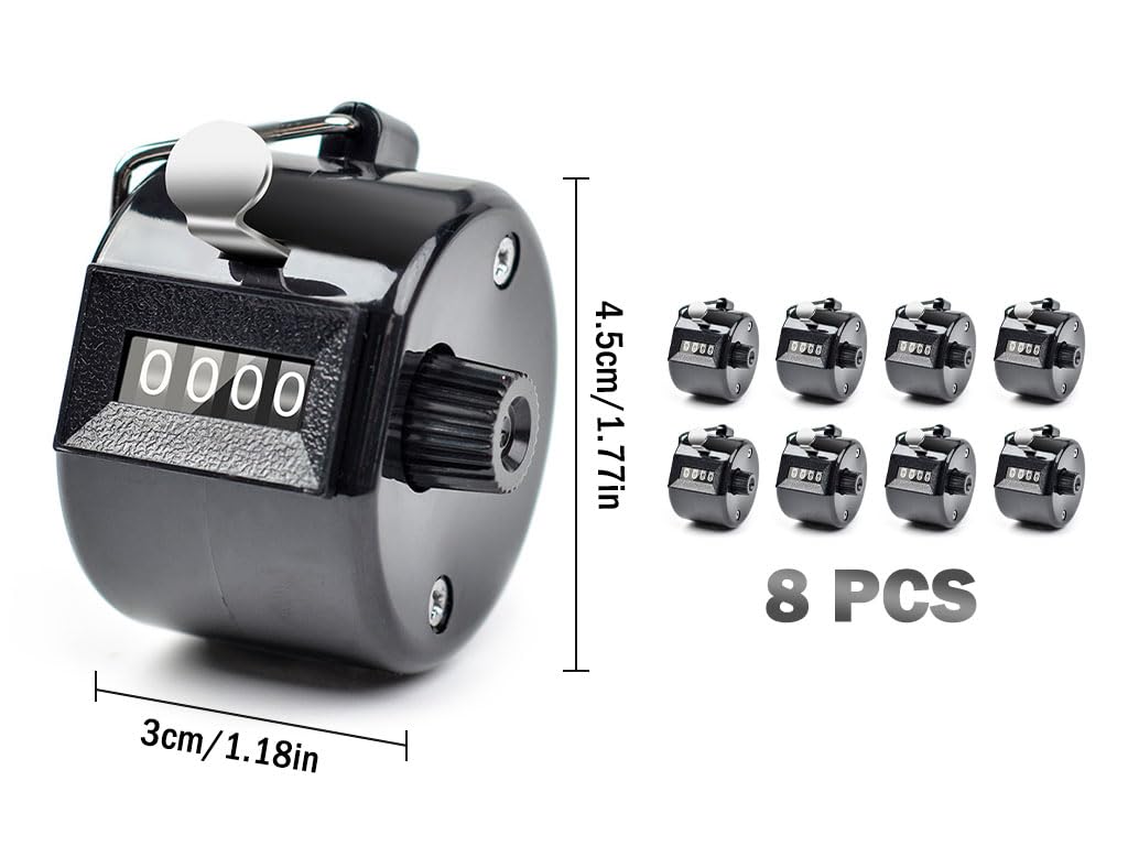 Contador Manual Mecánico de 4 Dígitos, 8 Piezas, Podómetro para Tejer, Golf y Remo, Negro