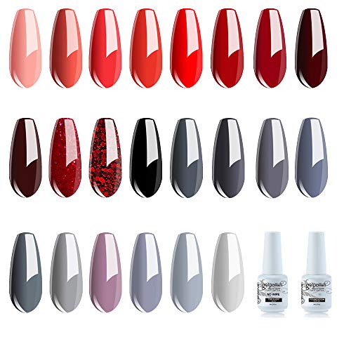 Vishine Gel Nail Polish Set - 22 Colors Red Grey Shimmer Glitter Popular Autumn Winter Series 24 Pcs Collection Nail Art Gift Box, Soak Off UV LED Nail Varnish Manicure 8ml