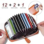RFID Blocking Leather Wallet for Women Women's Genuine Leather Credit Card Holder Ladies Small Blocked Accordion Wallets with Stainless Steel Zipper Woman Compact Accordian ID Cards Bag Orange – Bild 2