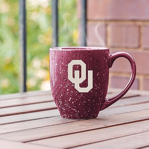 Image of Rico Industries NCAA Oklahoma Sooners Maroon Personalized 16 oz Team Color Laser Engraved Speckled Ceramic Coffee Mug