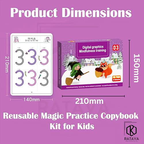 Image of Reusable Magic Tracing Workbook for Kids | Preschool Writing Practice with Disappearing Ink | Learn Alphabets, Numbers, Shapes & Lines | Early Learning Book (48 Pages, 4 Pens, Purple)