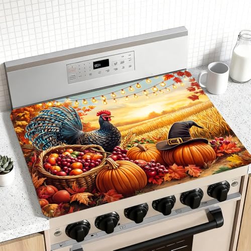 WDESYADMS Thanksgiving Turkey Rubber Stove Mat 28.35x20.47 Inch Autumn Harvest
