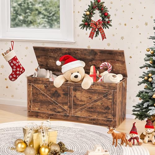 image for HOOBRO Storage Bench, 43.3” Retro Wooden Storage Chest with U-Shaped