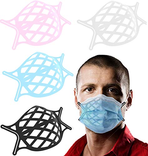 Shaboo Prints Large Mask Bracket Silicone Adult 3D Mask Bracket with Strap Large Internal Support Frame for Cloth Mask Cool Lipstick Protection Stand Wearable Lanyard Bracket 4 Pack 4 color