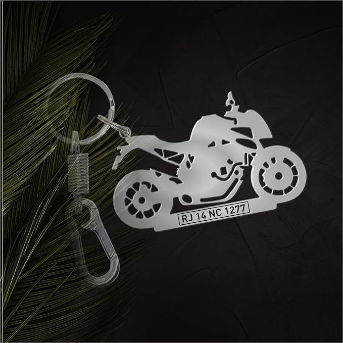 Image of Stainless Steel Premium Personalized Black Laser Engraved Bike /Scooty Keychain - Customized with Your Bike /Scooty for a Unique and Stylish