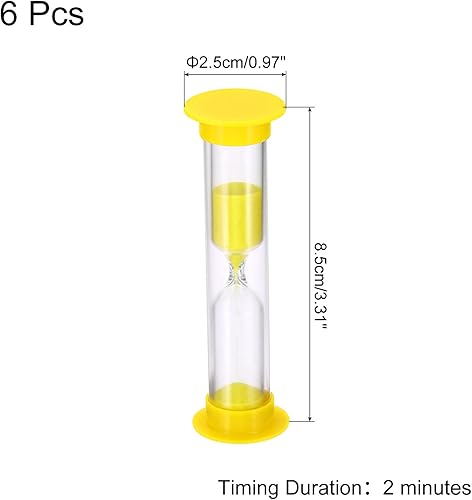 Miniatura 7 de PATIKIL Temporizador de arena de 2 minutos, 6 piezas de reloj de arena pequeño con cubierta de plástico, vidrio de arena de cuenta regresiva para