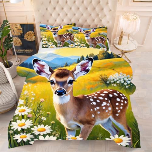 ZZXHG Edredón King Size Estampado 3D | Cervatillo MarróN, Nórdico Máximo Confort para Camas Grandes, Lavable, Reversible, Incluye 2 Fundas de Almohada 50x75 cm f957