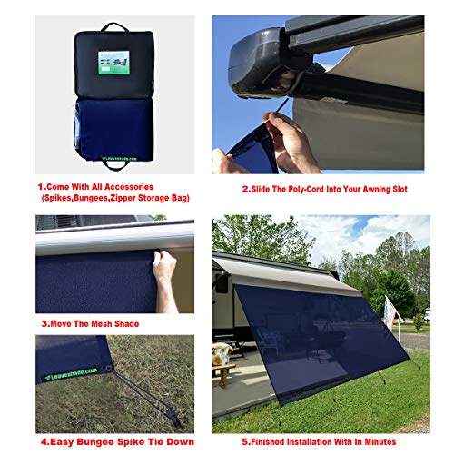 Tentproinc RV Awning Sunshade Screen 8' X 19' 3''(fit for 20' Awning)- Mesh Sun Shade for RV Awning Screenshade Motorhome Camping Trailer Awning Sunscreen Block UV Glare -3 Year Warranty (Navy Blue) - Thumbnail 3