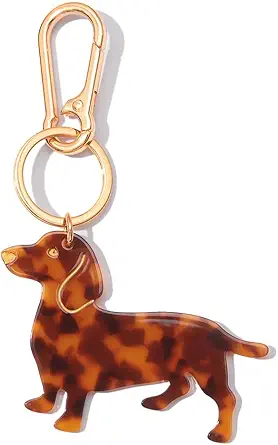 Dog-Shaped Bag Clasp & Keychain Charm- Acetate Animal Clip with Gold-Tone Metal