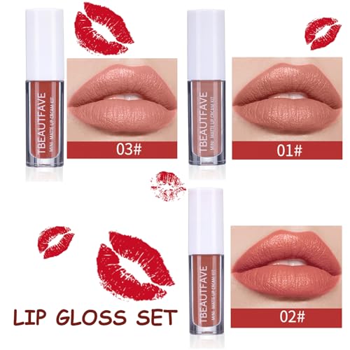 TBeautfave Nude Lipgloss Set, 3PCS Lipstick Set, Moisturizing Lip Gloss Matt Lipsticks Long Lasting Gloss Lip Tint Lip Stain Smooth Lip Plumper, Hydrating For Lip Plumping - Image 7