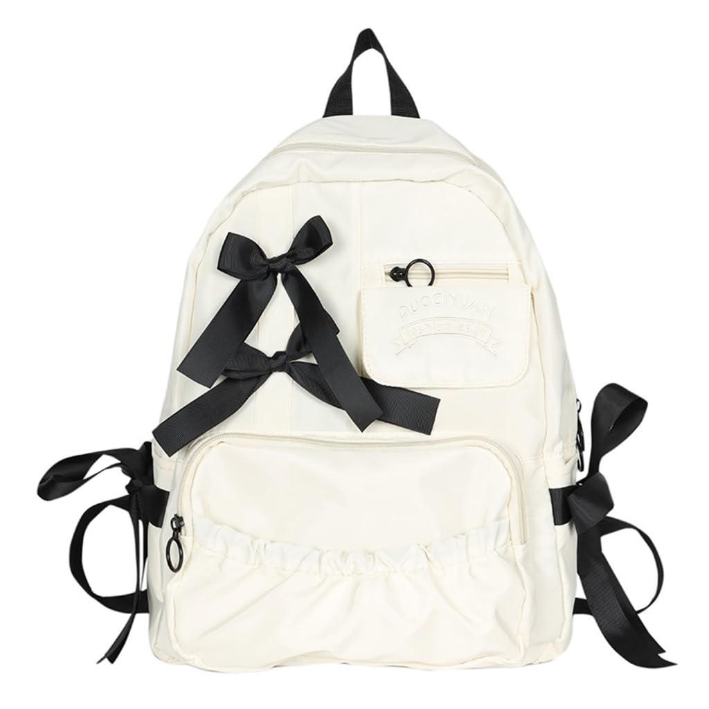 DLUKENY Japanese Anime Nylon School Bag for Teen Girls with Bows Preppy Large Backpack
