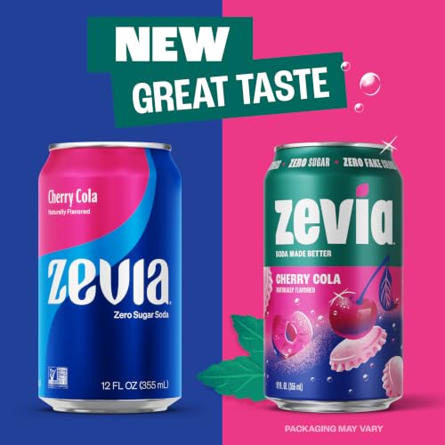 Image of Zevia Zero Sugar Soda, Cherry Cola, 12 oz Cans (24-Pack) - Naturally Sweetened, Non-GMO Project Verified, Gluten-Free, Vegan
