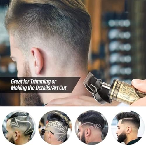 Image of T9 Vintage Professional Hair Trimmer For Men -Golden Body,Cordless,4 Guide Combs,USB Rechargeable,Men'S T9 Golden -Zero Gap Beard & Hair Clipper With Guide Combs & Brush Plastic Gold With mobile holder