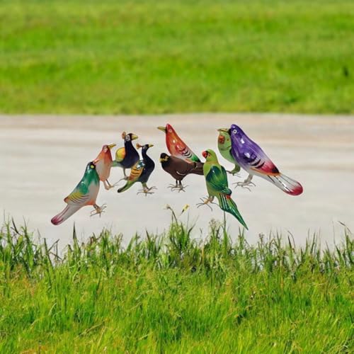 Image of Terracotta Bird Figurines, Set of 9 Pieces, Handmade Decorative Miniature Birds, Multicolour, Home Decor Showpiece