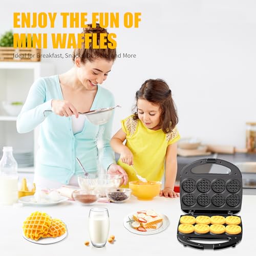 Image of OSTBA Mini Waffle Maker: 750W Powerful Heating, Cooks 8 Waffles at Once, Fast & Even Cooking, Non-Stick & Easy Clean, Compact & Portable for Family Breakfast