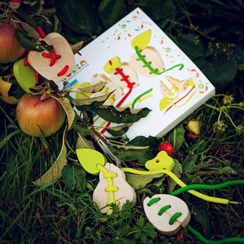 Image of CUBIKA Wooden Lacing Fruit Set - Montessori Threading Toy for Toddlers Ages 3+ - Made from Natural Wood with Water-Based Paints - Travel-Friendly Educational Gift for Boys & Girls