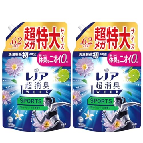 レ ノ ア 超消臭 1WEEK スポーツ 柔軟剤 フレッシュシトラスの香り1900?×2袋 詰め替え用 大容量 消臭 抗菌 洗濯