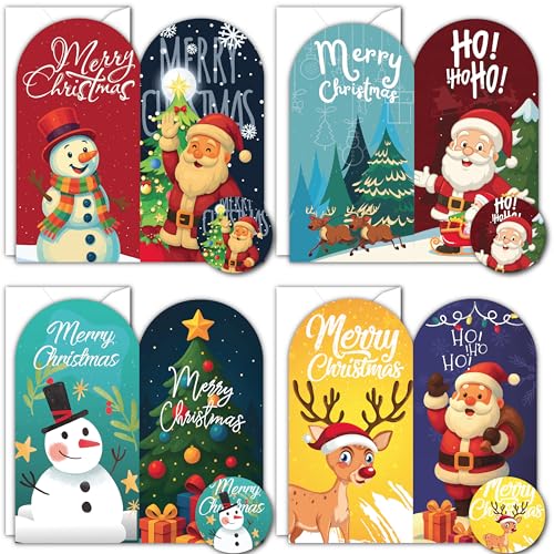 SIMPLY GIFTED Christmas Money Wallets Pack of 4/8/12 Xmas Money Wallets for Cash Gifts 4 Santa HoHo Design with Envelopes & Stickers- 8x16cm Christmas Money Holder for Festive Loved Ones -Made in UK