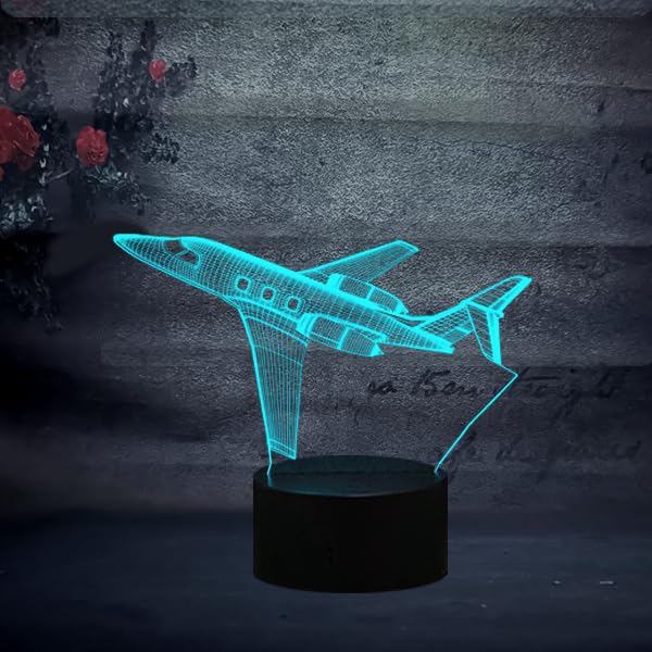 Yan-tech Creative Airplane Shape 3D LED Night Light for Kids with Remote Control Decorative 16 Colors Dimmable USB Powered Luminous Base Desk Lamp Decorative Birthday Gift for Children Boys Friends