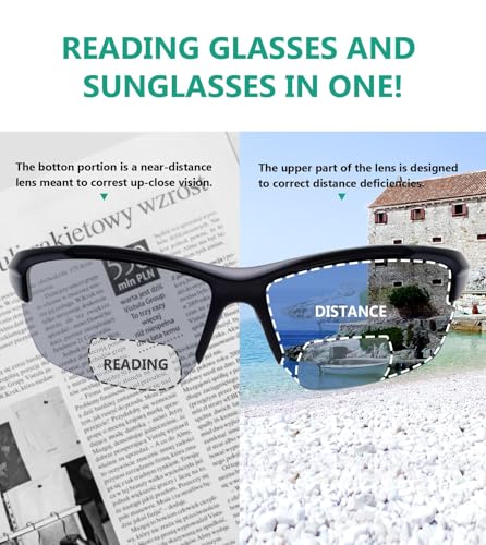 Image of Eyekepper Bifocal Sunglasses for Women Men, Rectangular Frame | Outdoor Sports Bifocal Reading Sunglass, with Readers Built in, Mens Tinted Sun Reader Bifocals, Ladies Cheater,Wrap Half Rim