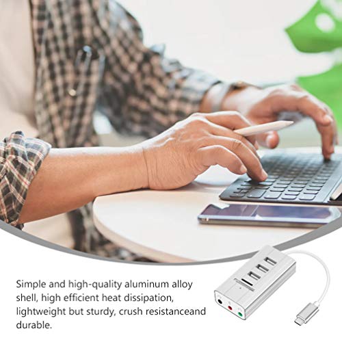 ULTECHNOVO Adaptador de Ãudio Usb Placa de Som EstÃ©reo Externo 3 Portas Tipo-C Conversor Adaptador