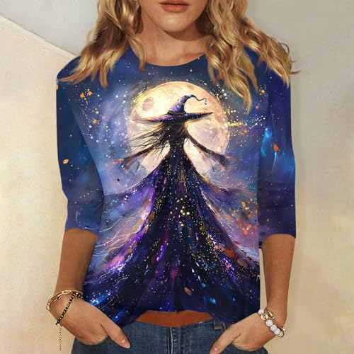 Halloween Shirts for Women 3/4 Sleeve Plus Size Crewneck Loose Fit Cute T Shirt Halloween Costumes for Women 2025