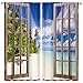 Landscape Blackout Curtains,View of a Tropical Beach Scenery Through a Window,Kitchen Cafe Living Room Bedroom Printed Window Drapes 2 Panel Set 42x45in