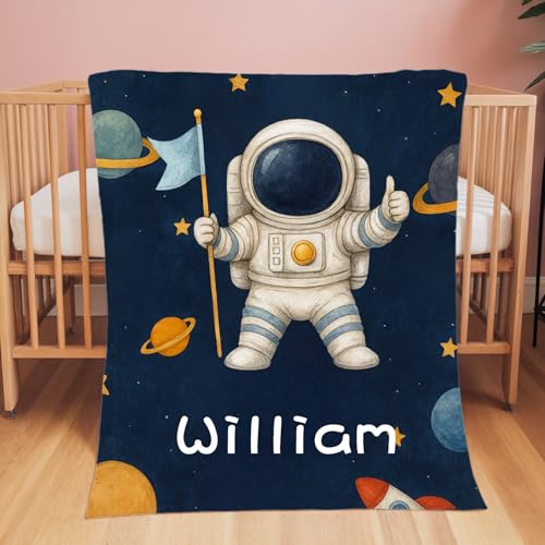Image of Personalized Baby Blanket with Name, Custom Name Blanket for Kids Soft Flanne Blankets in Easter Personalized Baby Gifts for Infant Newborn Shower (Navy)