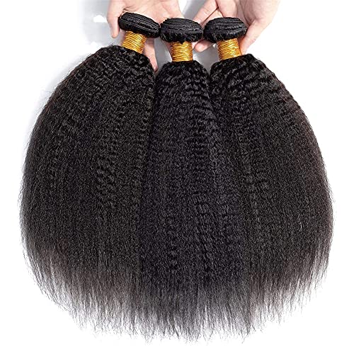 Brazilian Kinky Straight Human Hair 3 Bundles 26 28 30 Inch Msgem 10A Yaki Straight Human Hair Weave Extensions Natural Black Color For Black Women Can Be Dyed #TOP6