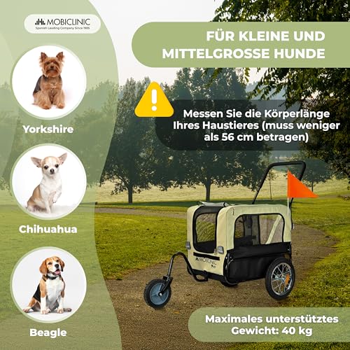 Mobiclinic®, Hundeanhänger für Fahrrad + Hundewagen, 2 in 1, Bis 40 kg, wasserdichte Abdeckung, 123x67x100 cm, Reflektoren & Fahne, 600D Oxford, Für Kleine und Mittelgroße Hunde