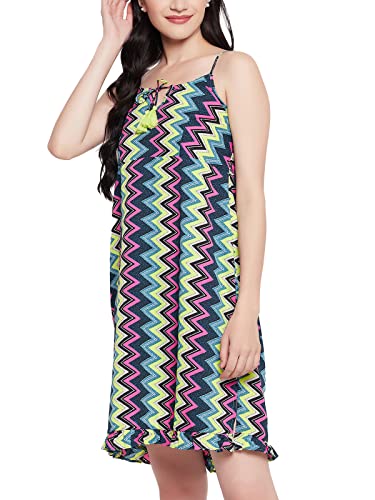 Image of Clovia Women's Crepe Striped Resort Wear Slip Dress with Ruffles