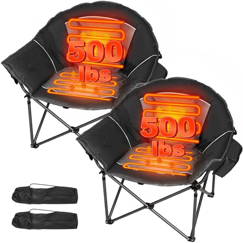 Romswi 2-Pack Heated Oversized Camping Chairs for Adults, Heavy Duty 500lbs Folding Chair with...
