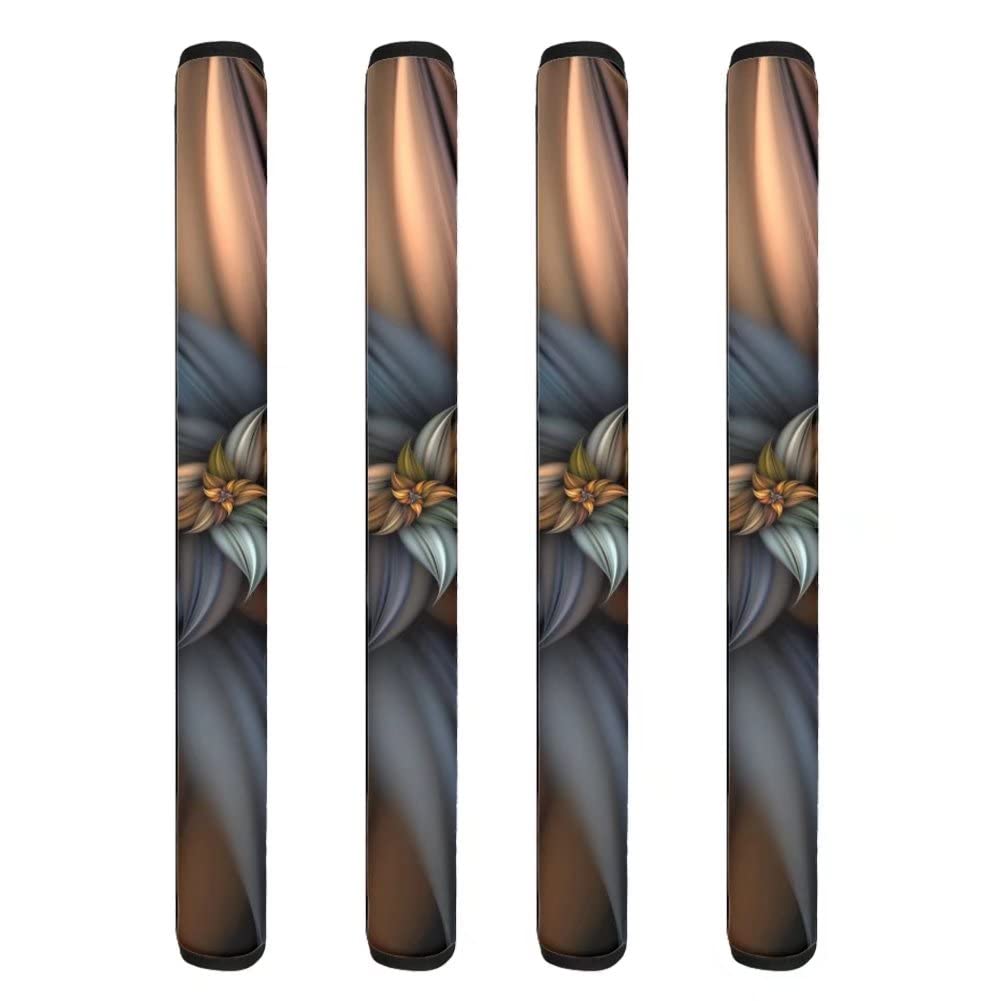 4 PCS Fashion Brown Flower Refrigerator Door Handle Covers Washable Anti-Skid Protector for Fridge Oven Keep Off Fingerprints Liquid Oil Stain Food Spot