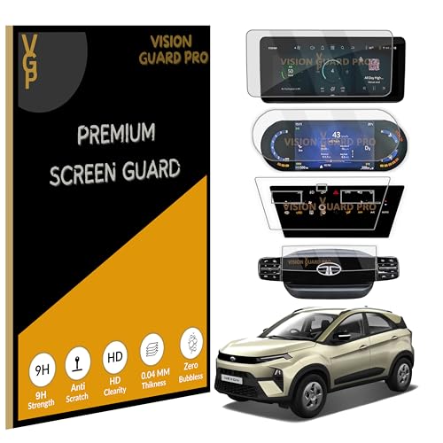Image of (4 PACK) Screen Guard For TATA NEXON 2023-2025 2026 FACELIFT - 10.25 INCH INFOTAINMENT (Round Corners) + 7 INCH INSTRUMENT CLUSTER + DIGITAL STEERING + AC CONTROL GUARD / Creative+ Creative Plus S Anti Scratch Car TouchScreen Display Guard | New TataNexon 2024 Accessories [Not Tempered Glass]