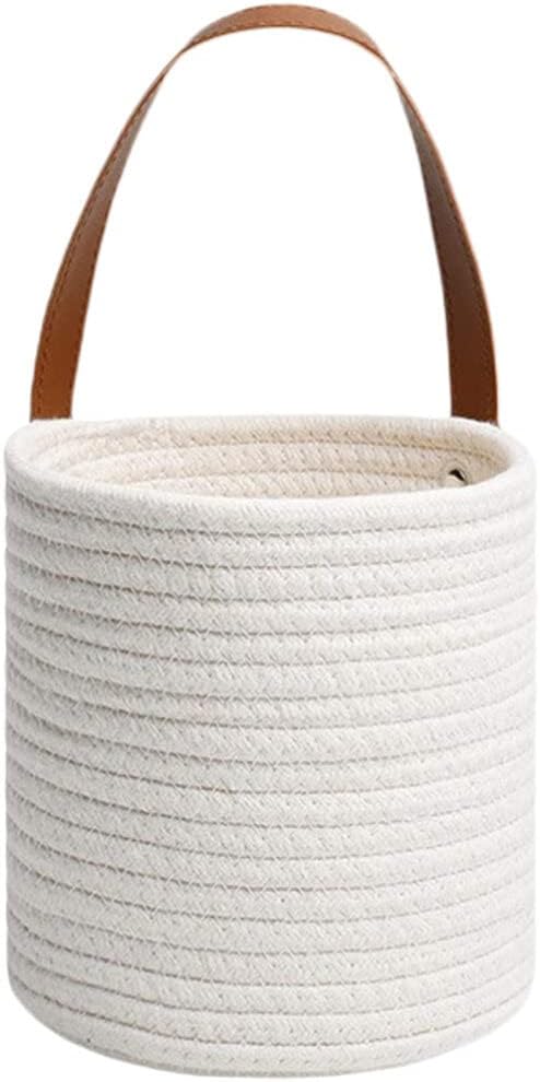 Gatuida Small Cotton Cloth Storage Basket with Leather Handle 11.7" Organizer for Home Office Bathroom Bedroom Versatile Small Storage Basket for Cosmetics Toiletries Kitchen Supplies