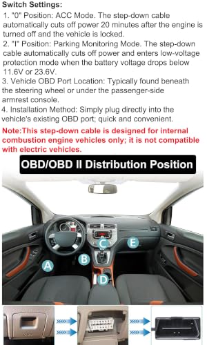 Image of Gebildet Dash Cam OBD Hardwire Kit, Micro USB Hardwire Kit with OBD Power Cable for Dashcam 12-24V to 5V /3A with Low Voltage Protection 24h Parking Surveillance /Acc Mode for Dashcam, GPS or Radar