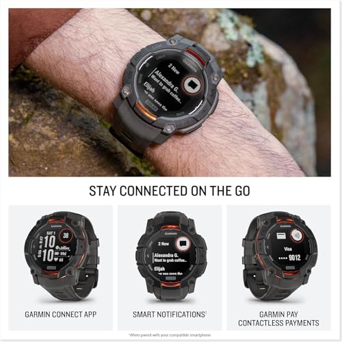 Image of Garmin Instinct 3 Solar 50mm (Black /Charcoal) Rugged Outdoor GPS Smartwatch Bundle - Metal Bezel, Built-in Flashlight, Unlimited Battery Life with PlayBetter Portable Charger & HD Screen Protectors