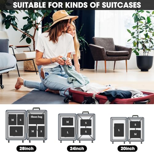 8 Set Compression Packing Cubes for Travel, Expandable Compression Cubes for Suitcases, Lightweight Suitcase Organizer with Shoes & Laundry Bags, Travel Accessories for Men Women (Black) - Thumbnail 3