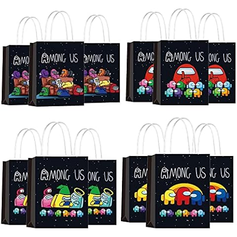 PADIEOE 12 Pack Among Us Gift Bags for Kid Party Paper Bag with Handles Children Party Candy Bags Goodie Bags Favor Bags for Christmas Birthday Halloween Sweets Cover
