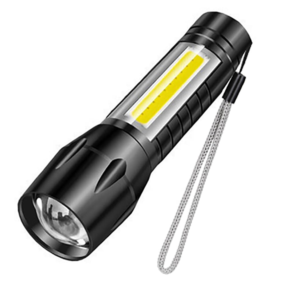 Care 4 LED Flashlight with COB Light Mini Waterproof Portable LED XPE COB Flashlight USB Rechargeable 3 Modes Pen Clip Light Flashlight with Hanging Rope Small Size Black Colored-image-24