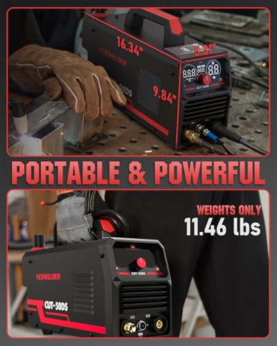 YESWELDER CUT-50DS Plasma Cutter, 50Amp Air Power Large Digital Display 110/220V Dual Voltage IGBT Inverter Plasma Cutting Machine