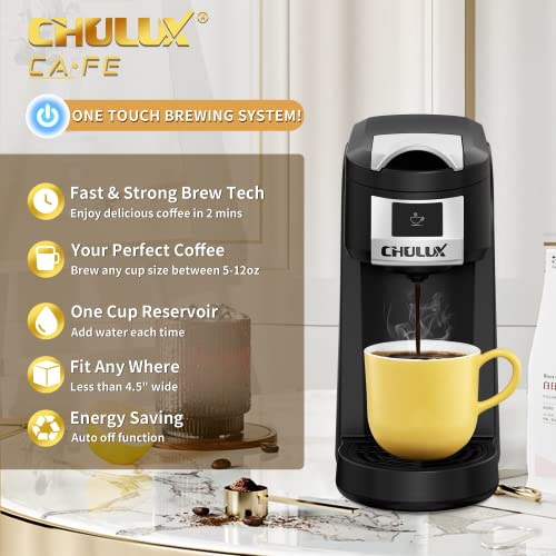 Chulux Upgrade Coffee Maker Single Serve For K Cup, All In One Single Cup Coffee Machine Mini Kcup Pod Coffee Brewer, One Touch Fast Brewing Simply Coffee Maker For K Cup Ground Coffee Tea, 5-12Oz #TOP3
