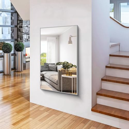 Image of COFENY 36x55inch Bathroom Mirror, Silver Rectangle Mirror with Thin Metal Frame, Large Rectangular Wall Mirrors for Bathroom, Living Room, Hair Salon, Big Mirror Hang Horizontal /Vertical