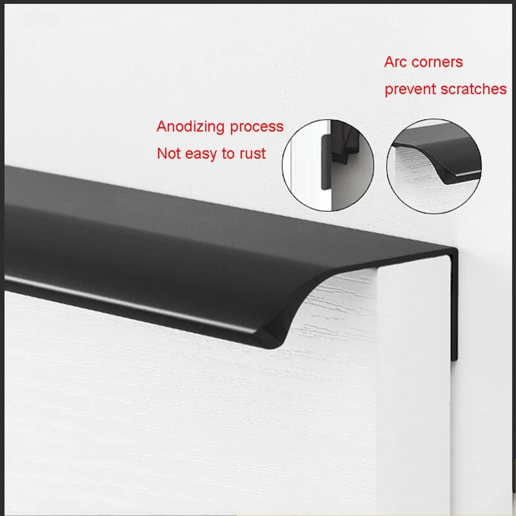 Manijas ocultas, manijas invisibles, de aleación de aluminio, manijas ocultas para gabinete, tiradores de gabinete con borde de dedo, tiradores para cajones, pomos para muebles, color negro, 2 piezas