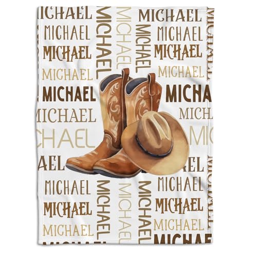 locobird Personalized Western Baby Blankets, Customized Cowboy Name Fleece Blankets, 100% Soft Polyester, 3 Sizes: 30x40, 50x60, 60x80 inches, Unisex, Brown