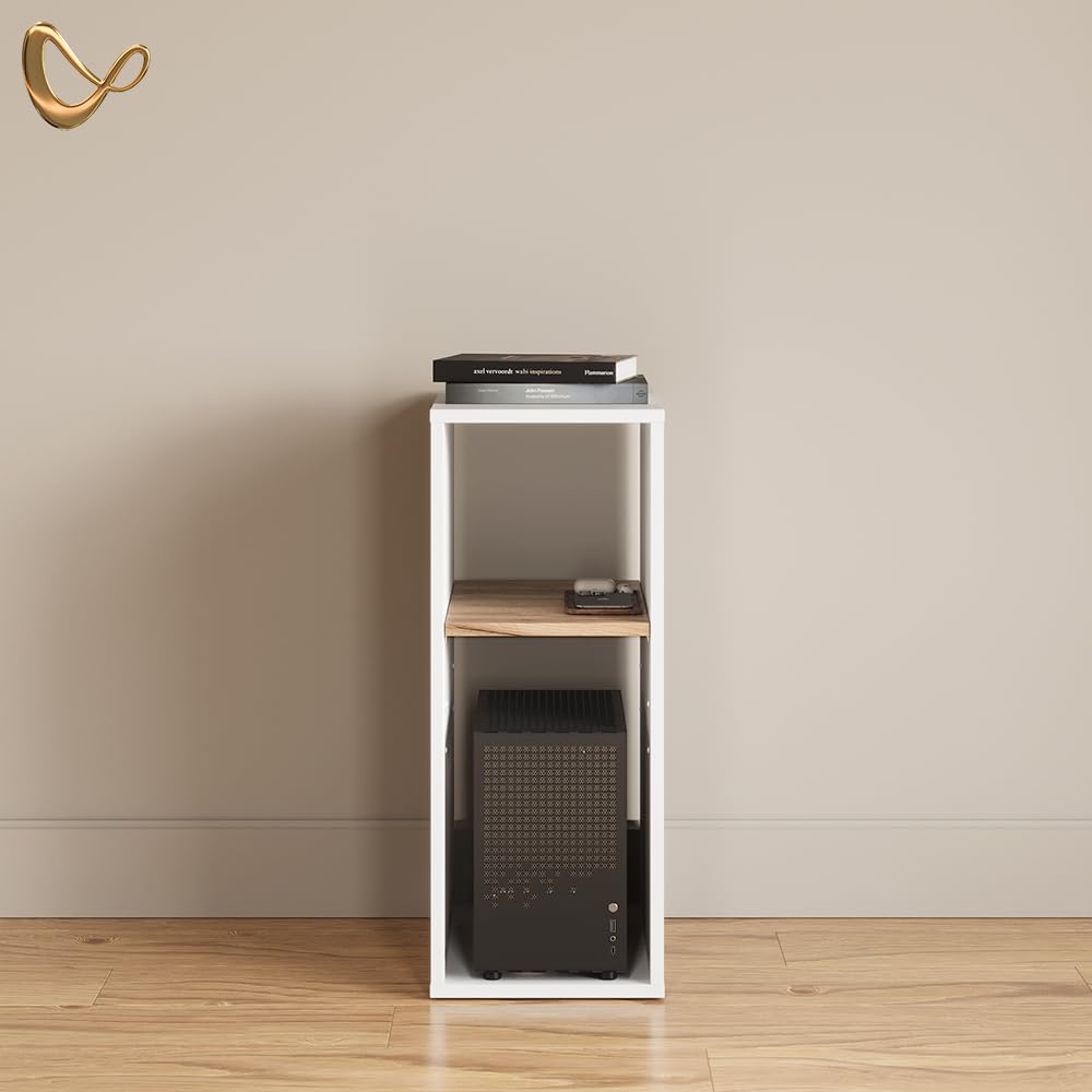 Livinity Armario para PC Lorena, Roble Blanco/Dorado, 28.5 x 72 cm con 2 Compartimentos